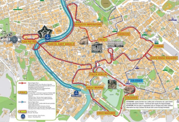 Rome Open Bus map Rome Open Bus map 600x411 Hop On/Hop Off Buses in Rome