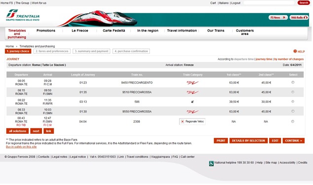 Trenitaliawebpage07 thumb  Booking on the Trenitalia Website
