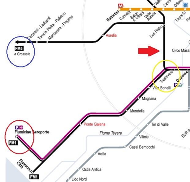 RomaTrastevereStationRegionalTrainMapZoom thumb The Roma Trastevere Trenitalia Rail Station