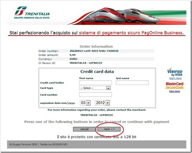 2012 03 26 Trenitalia Website Payment01 thumb Ticket Purchasing Issues Using the Trenitalia Website